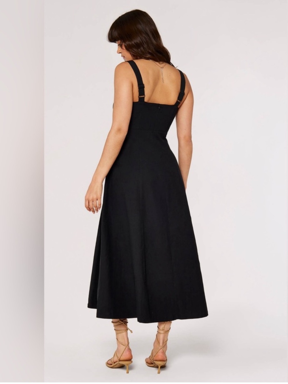 APRICOT Black Maxi Dress with Square Neckline and Wide Straps - Picture 2 of 9